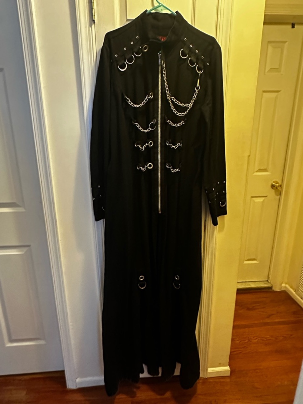 Tripp NYC Chain Eyelet Black Long Trench Coat with Chain & O-Ring Details
